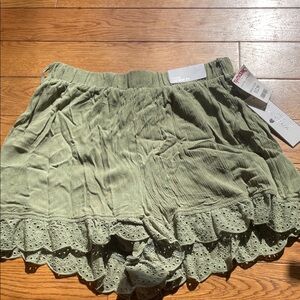 Olive Green Eyelet Ruffle Shorts